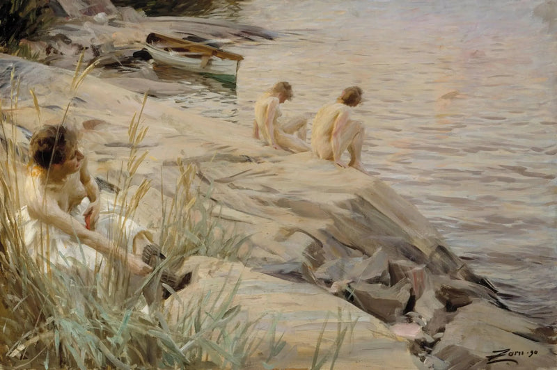 Dziewczyny kąpiące się na świeżym powietrzu; Dziewczyny kąpiące się na zewnątrz; Na zewnątrz - Anders Zorn