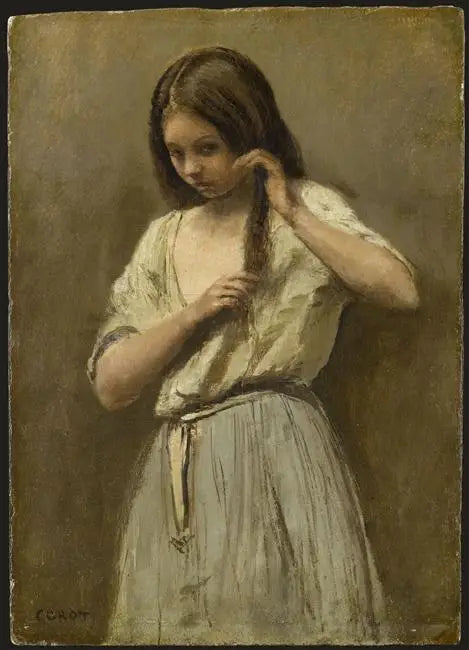 Dziewczynka podczas toalety - Jean-Baptiste Camille Corot