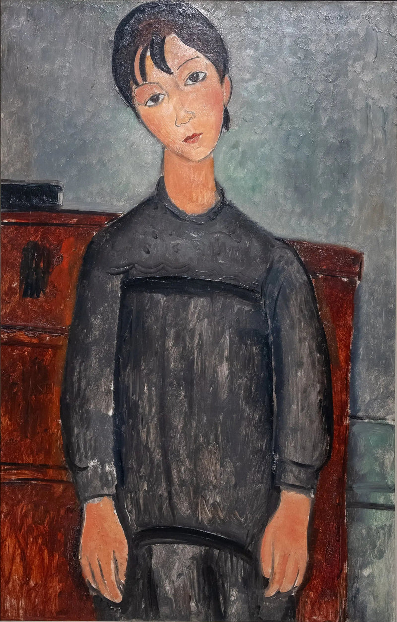 Dziewczynka stojąca w czarnym fartuchu - Amedeo Modigliani