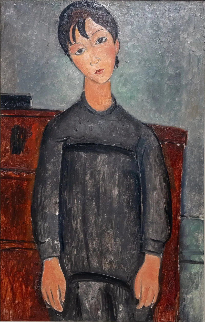 Dziewczynka stojąca w czarnym fartuchu - Amedeo Modigliani