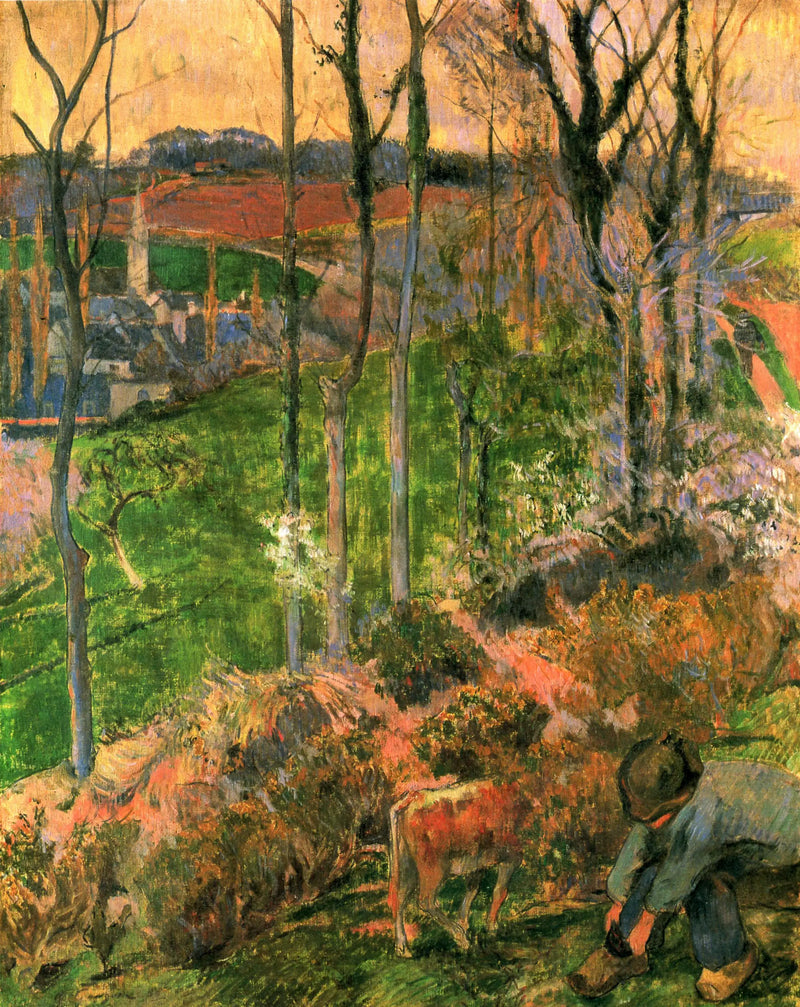 Zima na Pont-Aven, bretończyk i cielę; lub Mały Bretończyk układający swoje kopyto - Paul Gauguin