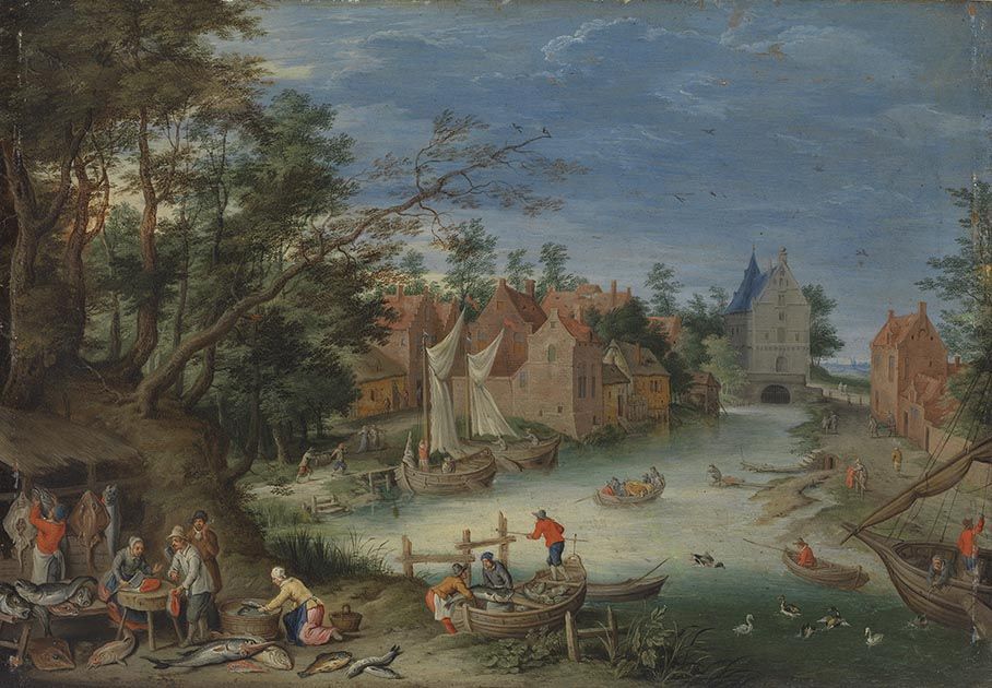 Fischverkauf am Ufer eines Kanals - Jan Brueghel l’Ancien