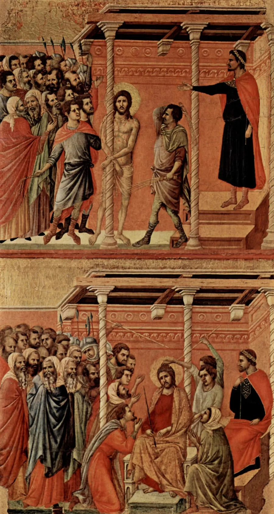 Biczowanie (u góry); Chrystus z koroną cierniową (na dole) - Duccio di Buoninsegna