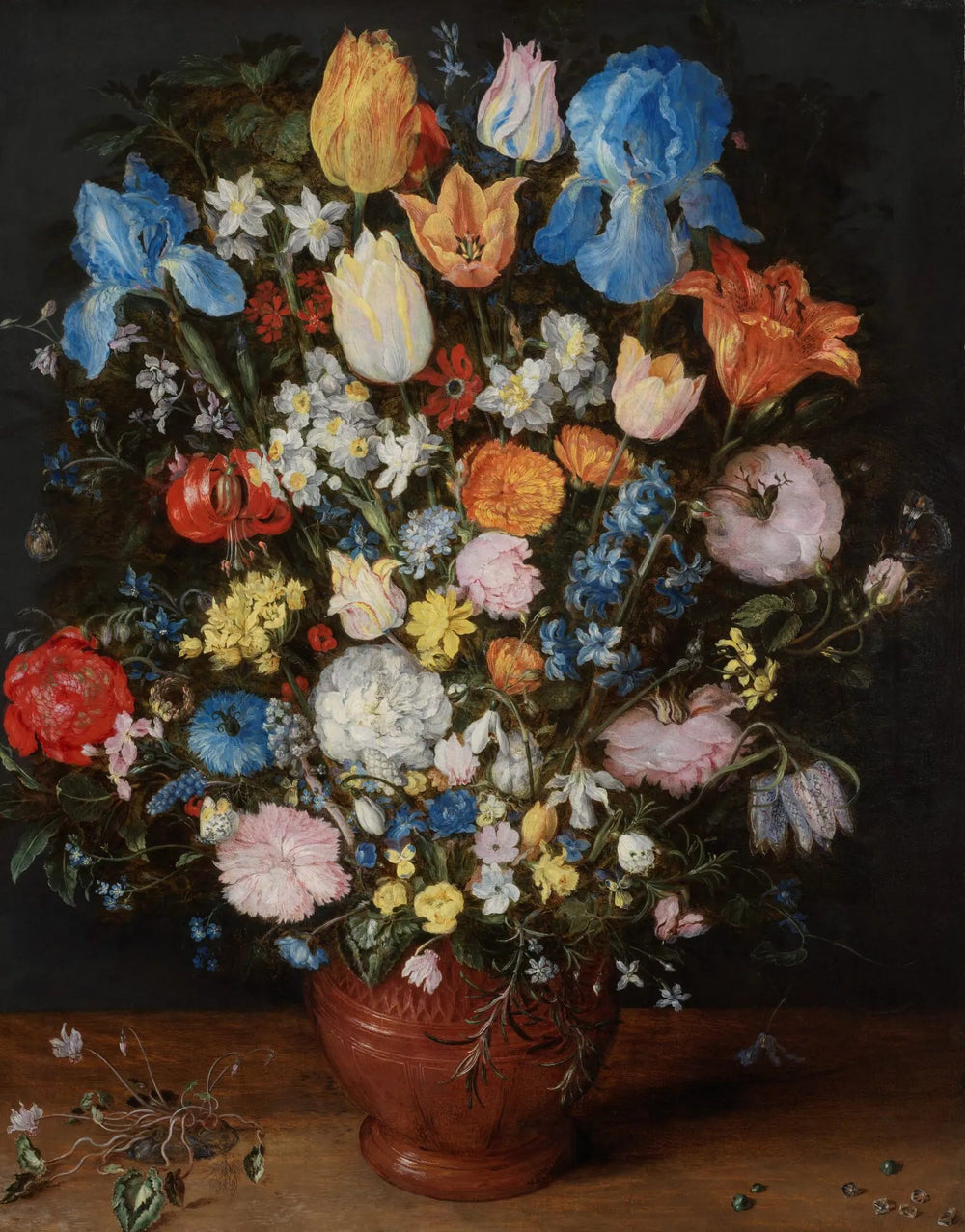 Fleurs dans un vase avec un bouquet de cyclamens et des pierres précieuses - Jan Brueghel l'Ancien
