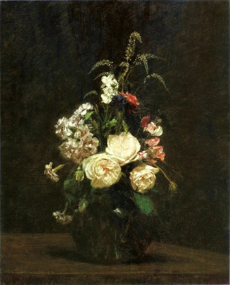 Kwiaty w szklanym wazonie. - Henri Fantin-Latour