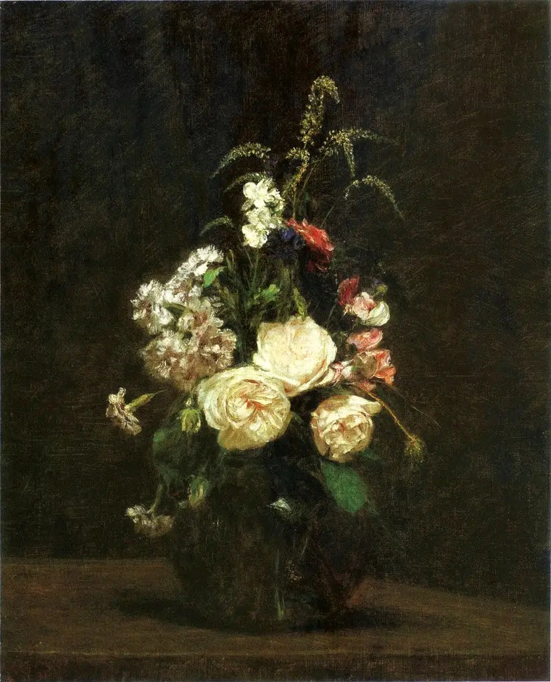 Kwiaty w szklanym wazonie. - Henri Fantin-Latour