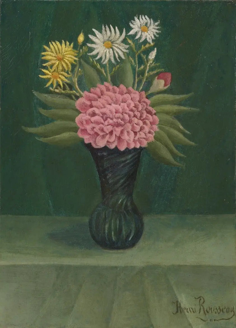 Kwiaty i dalie w wazonie - Henri Rousseau