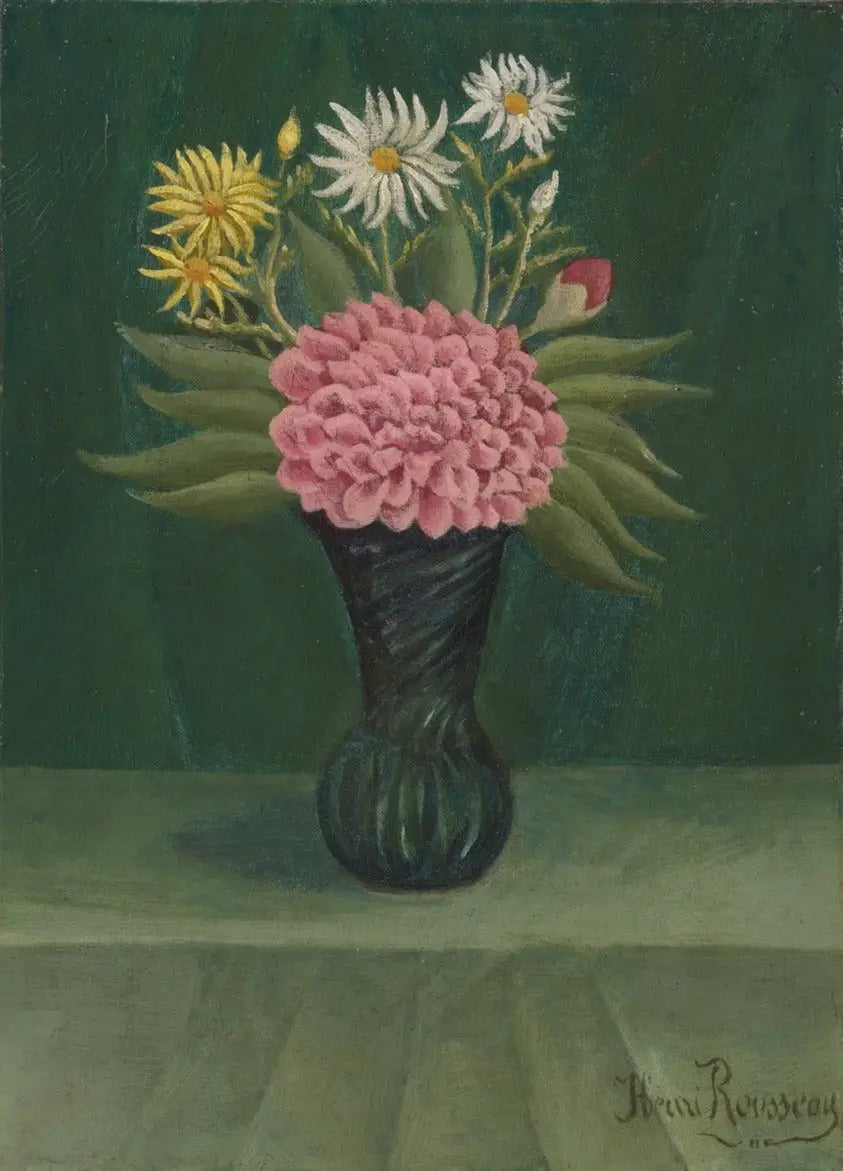 Kwiaty i dalie w wazonie - Henri Rousseau