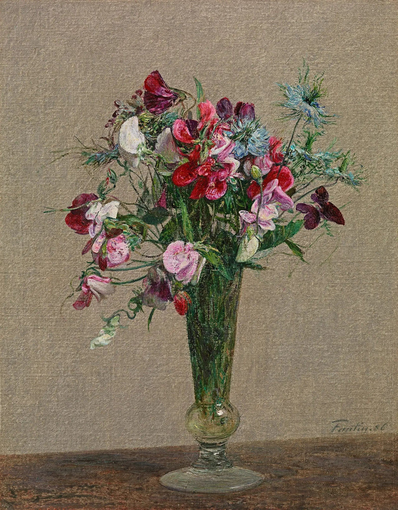 Kwiaty, fiołki i nigelle w małej wazonie - Henri Fantin-Latour