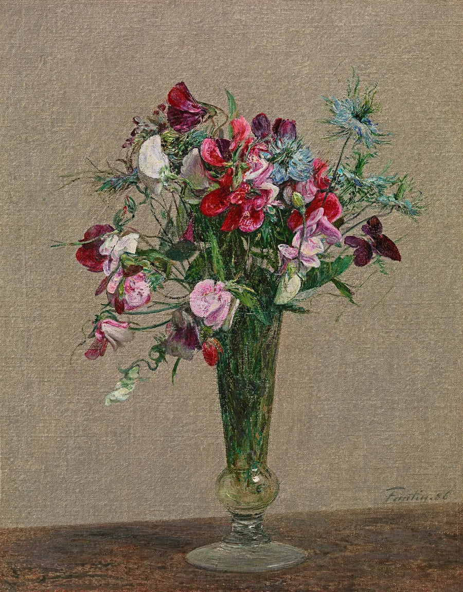 Kwiaty, fiołki i nigelle w małej wazonie - Henri Fantin-Latour