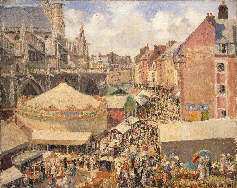 Targ w Dieppe, słoneczne przedpołudnie - Camille Pissarro