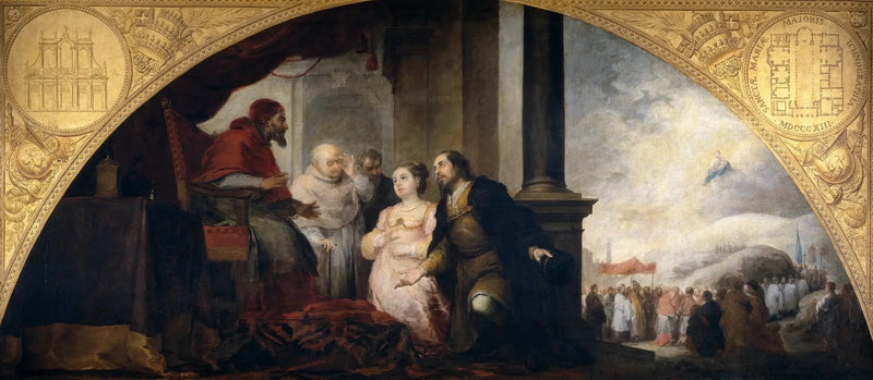 Fundacja Świętej Marii Większej w Rzymie. Patrycjusz opowiada swój sen papieżowi. - Bartolomé Esteban Murillo