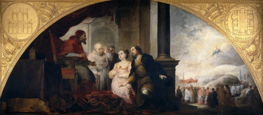 Fundacja Świętej Marii Większej w Rzymie. Patrycjusz opowiada swój sen papieżowi. - Bartolomé Esteban Murillo