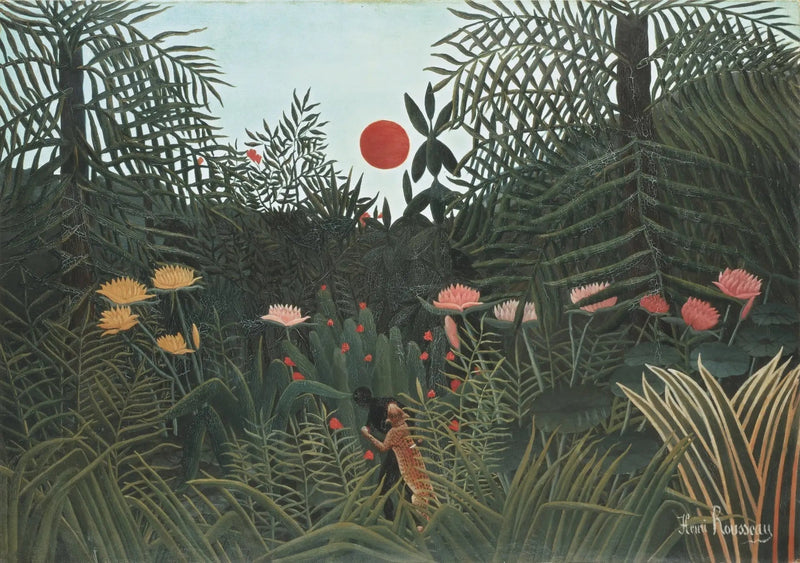 Dzika las o zachodzie słońca - Henri Rousseau