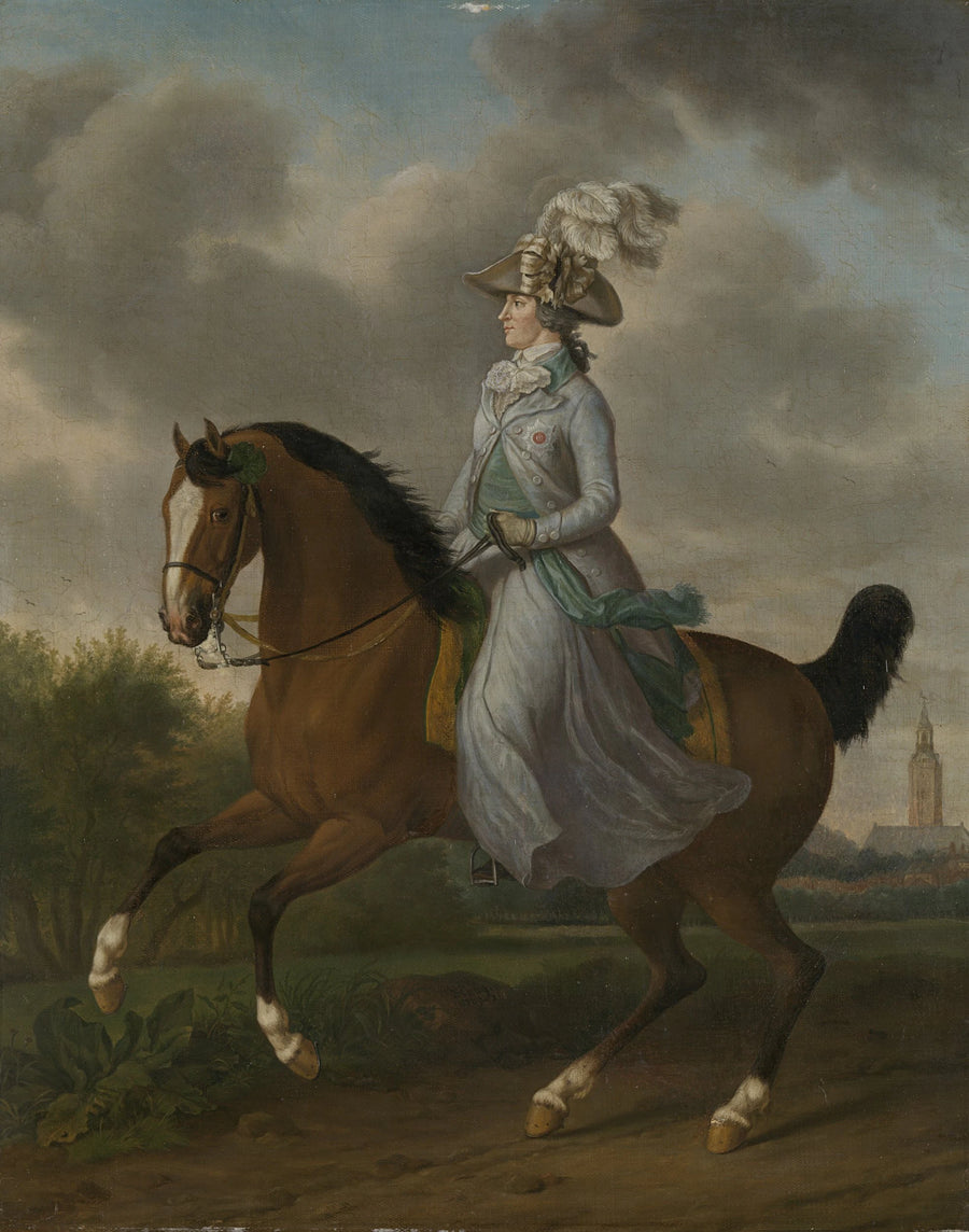 Frédéric-Sophie Wilhelmine de Prusse (1751-1820). Épouse du prince Willem V, à cheval - Tethart Philip Christian Haag