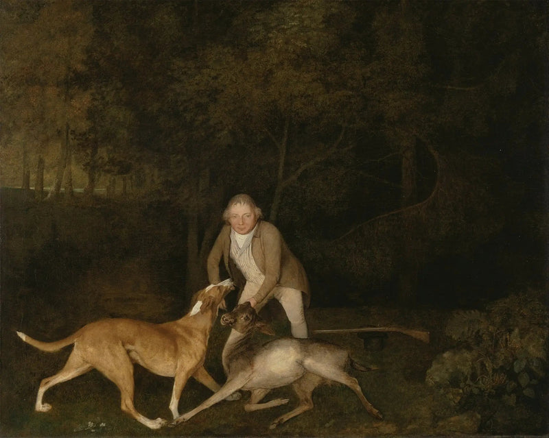 Freeman, myśliwy hrabiego Clarendona, z umierającą sarną i psem - George Stubbs
