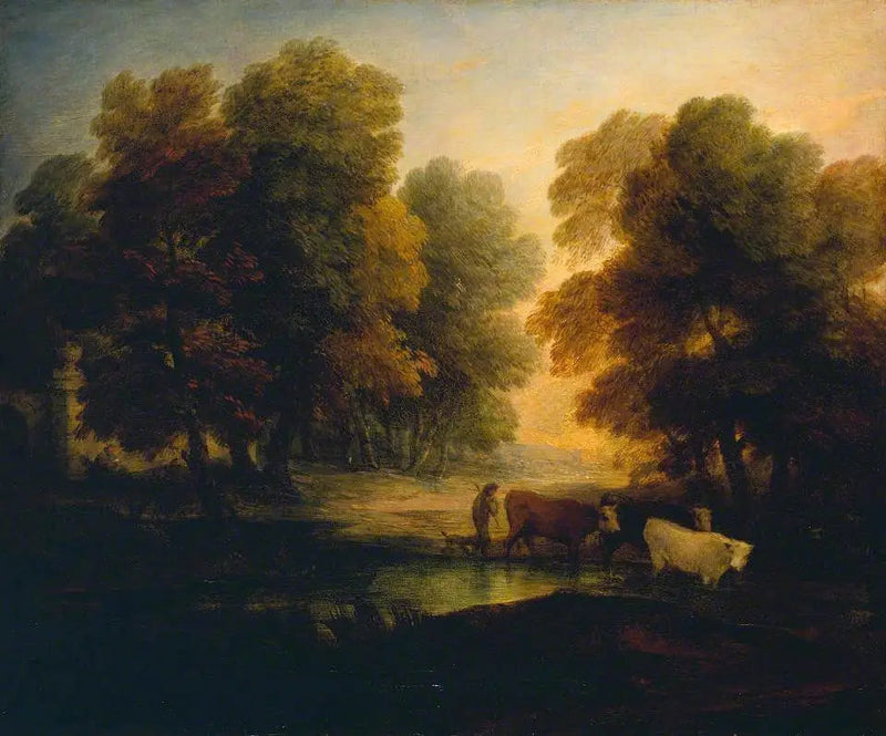 Chłopiec prowadzący krowy w pobliżu basenu - Thomas Gainsborough