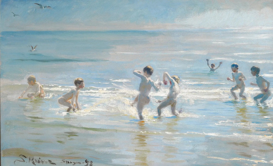 Chłopcy kąpiący się letnim wieczorem na plaży w Skagen - Peder Severin Krøyer