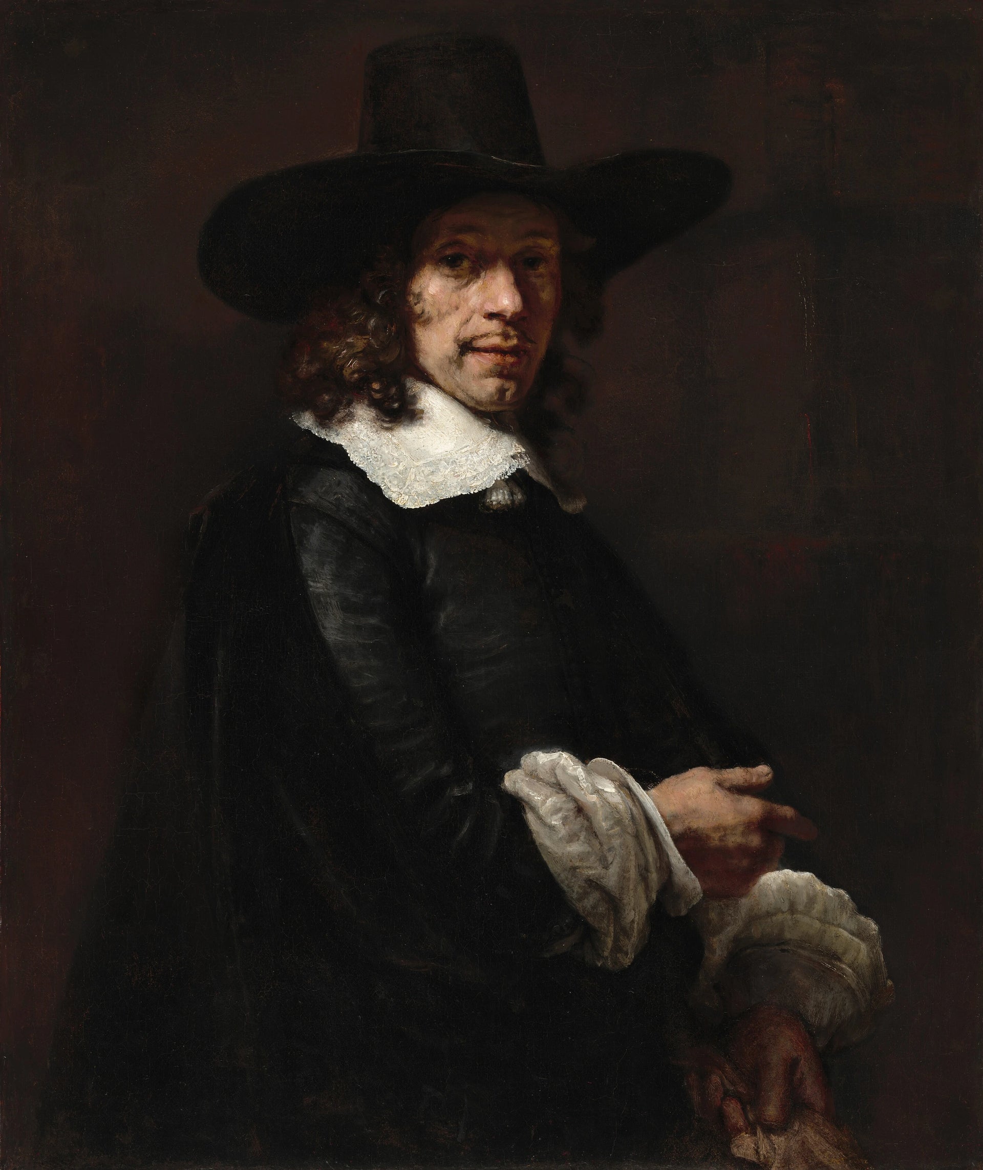 Portrait d’un gentilhomme au grand chapeau et aux gants — Rembrandt, vers 1656–1658, National Gallery of Art