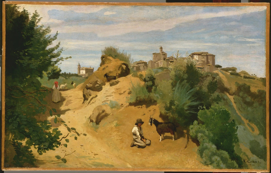 Genzano, pasterz w widoku wioski - Jean-Baptiste Camille Corot