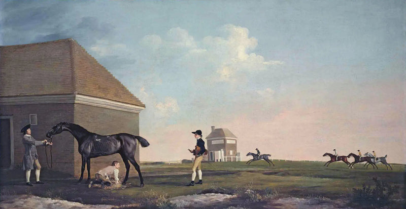 Gimcrack na Newmarket Heath, z trenerem, stajennym i dżokejem - George Stubbs