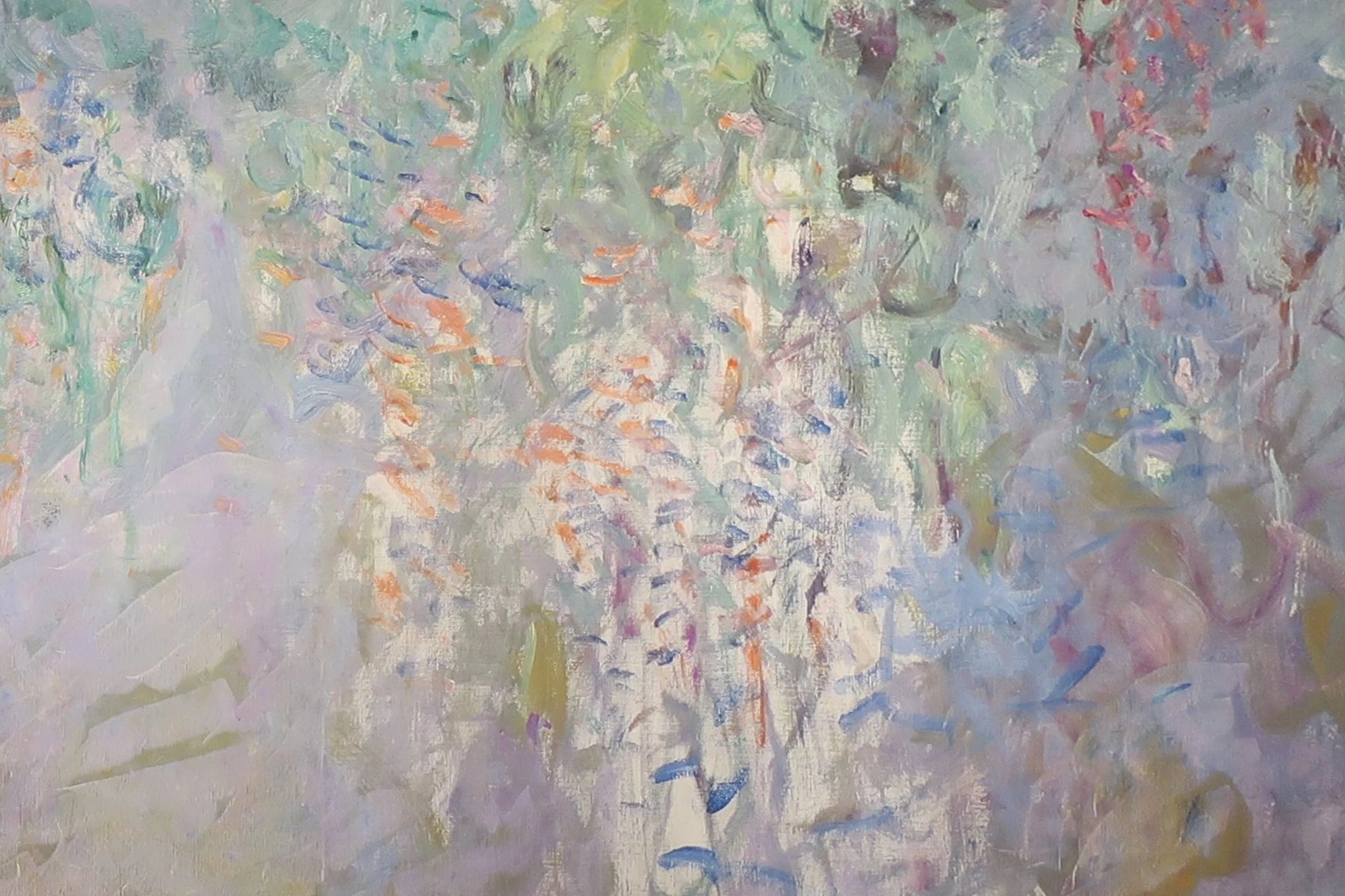 Détail des grappes de glycines et des empâtements dans Glycines W1903 de Claude Monet