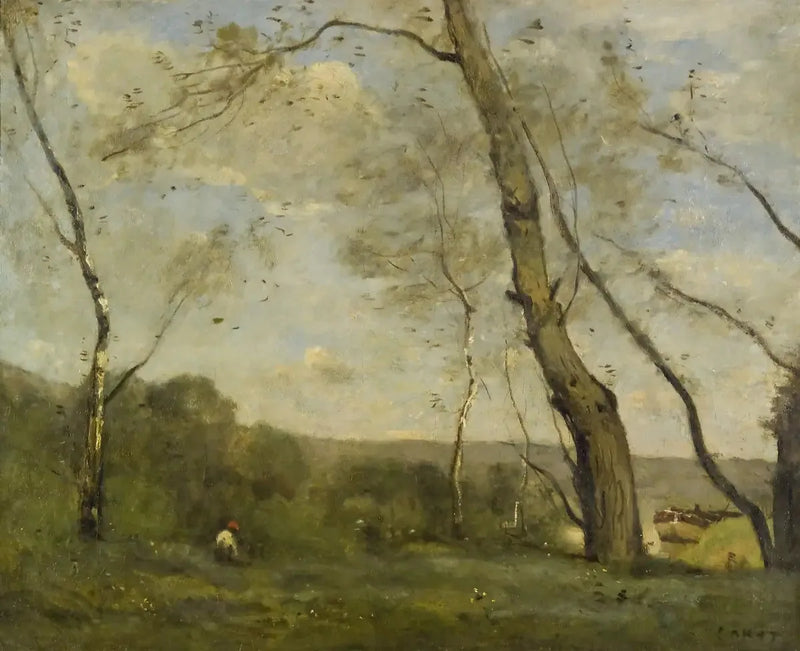 Wielkie drzewa dominujące na brzegu rzeki - Jean-Baptiste Camille Corot