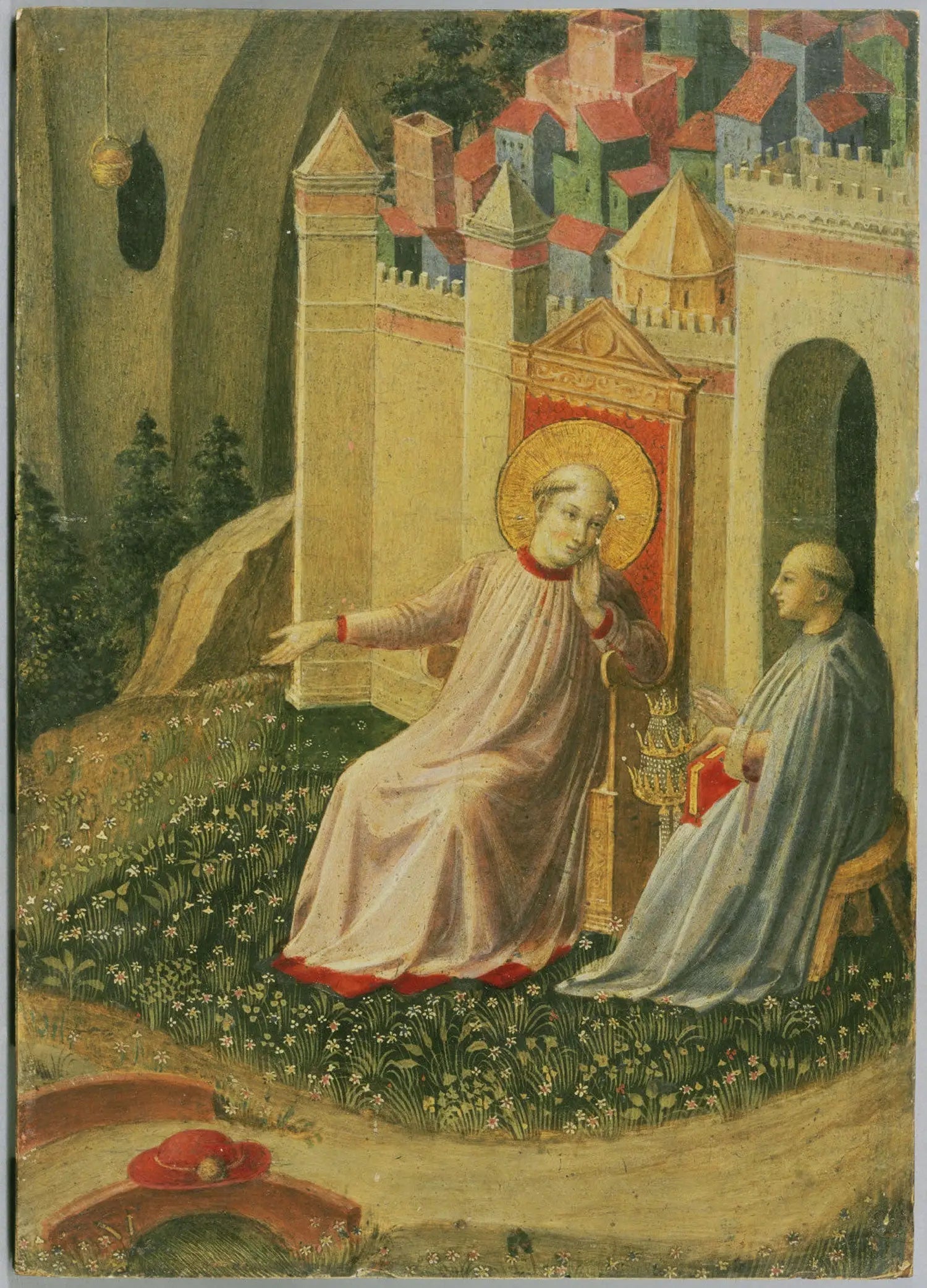 Grégoire le Grand refusant la tiare pontificale, extrait d'un panneau découpé représentant des scènes de la Thébaïde - Fra Angelico image 1 reproduction de peinture à l’huile