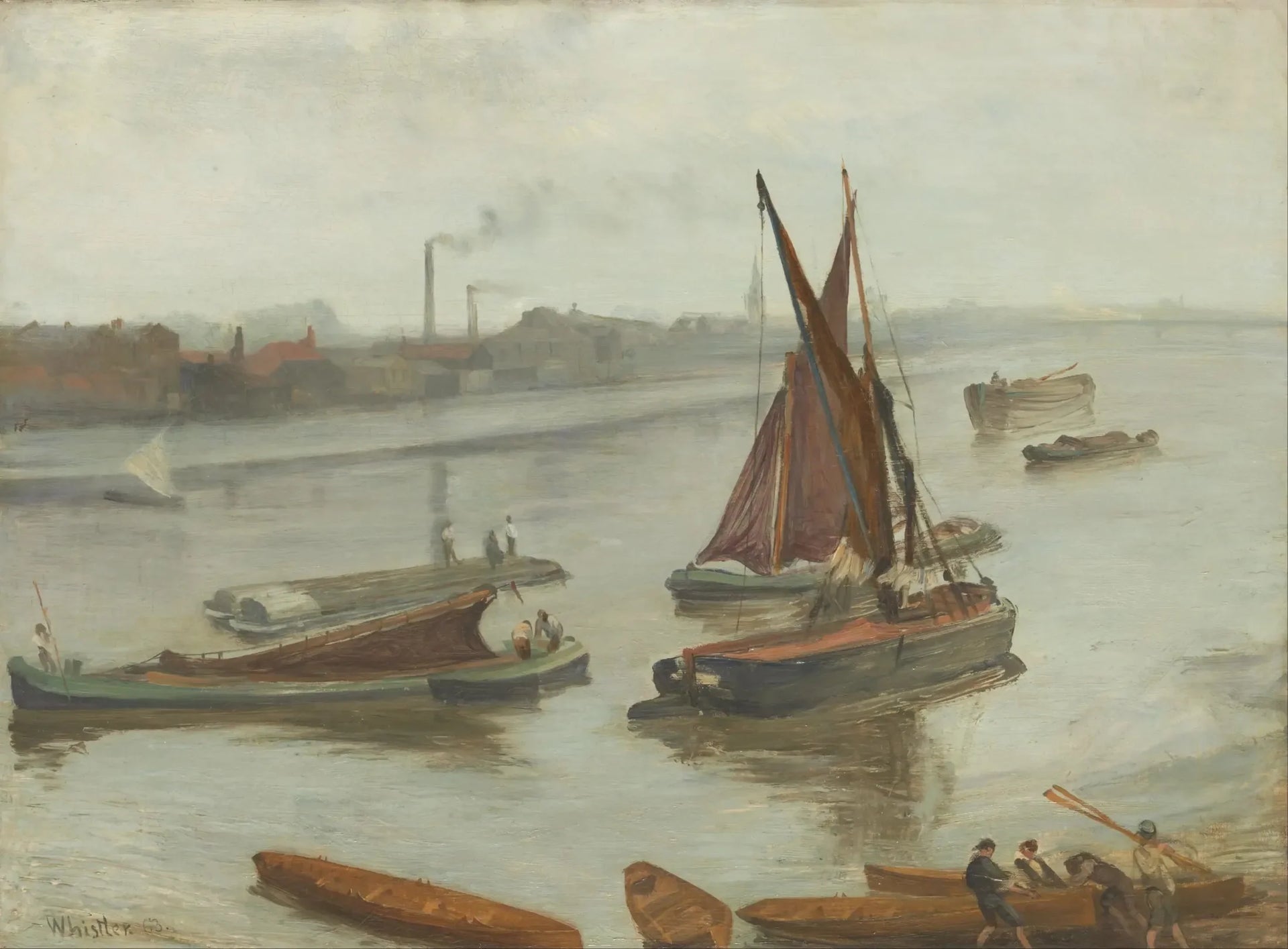 Gris et argent : Old Battersea Reach - James Abbott McNeill Whistler image 1 reproduction de peinture à l’huile