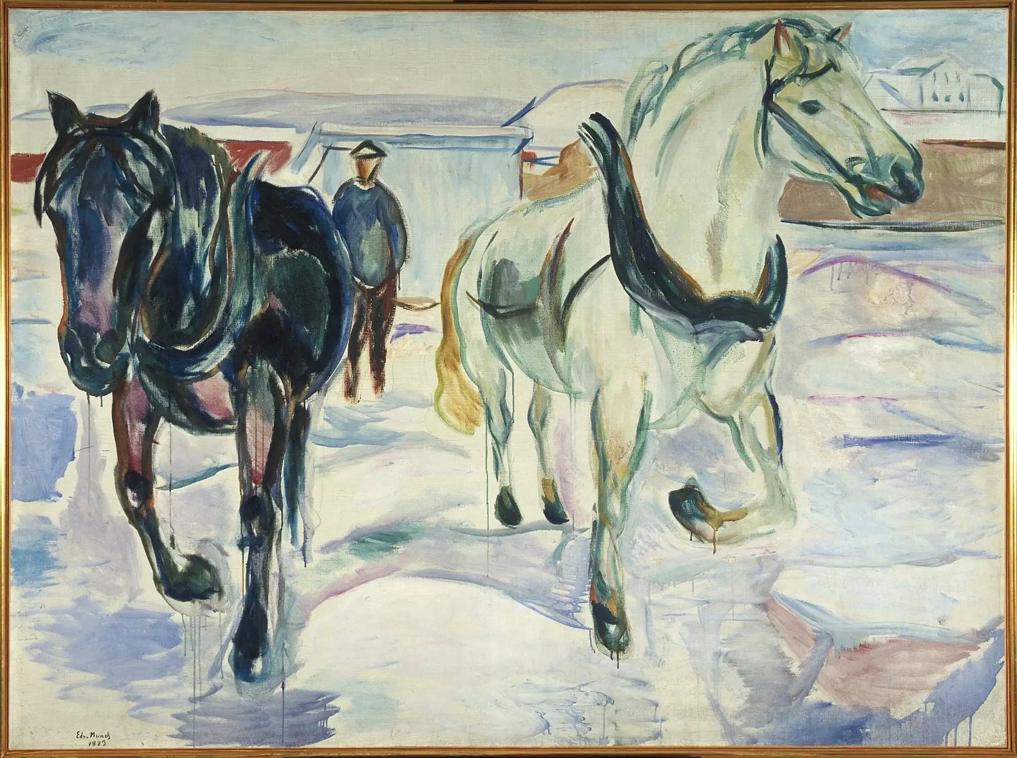 Groupe de chevaux dans la neige - Edvard Munch image 1 copie peinte à la main à l’huile