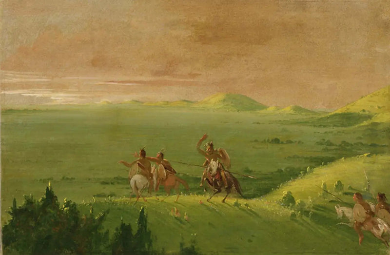 Grupa wojskowa Komanczów, dowódca odkrywa wroga i nawołuje swoich ludzi o świcie - George Catlin