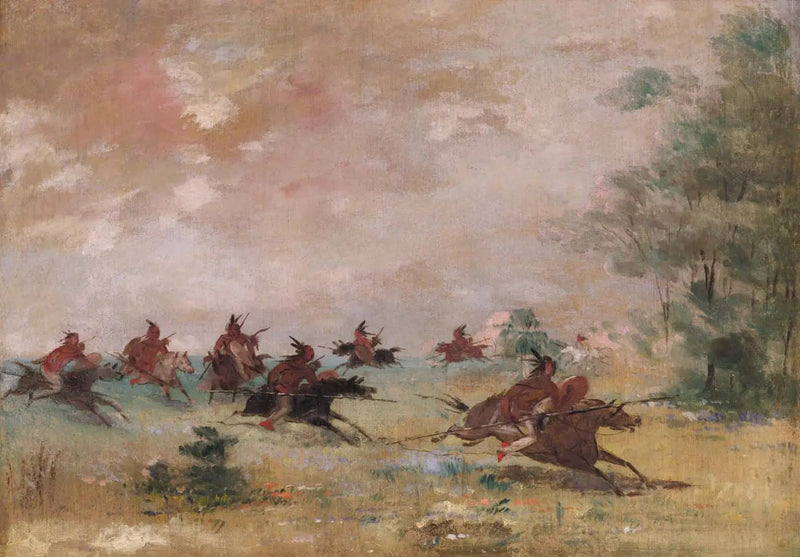 Grupa wojskowa Komanczów, na dzikich koniach - George Catlin