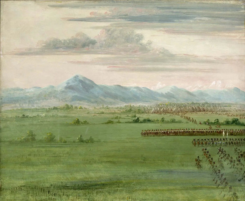 Komanczowie wojownicy, z białą flagą, otrzymujący smoki - George Catlin