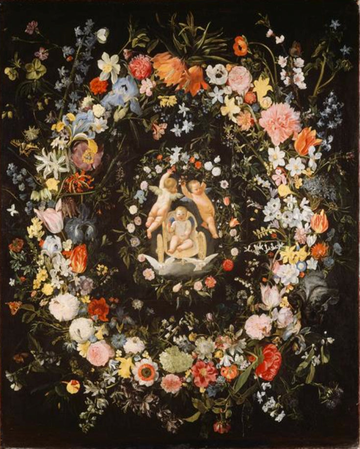 Girlanda kwiatowa otaczająca medalion przedstawiający triumf miłości - Domenichino