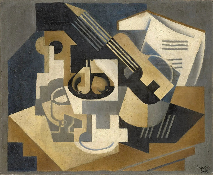Gitara i półmisek na stole - Juan Gris