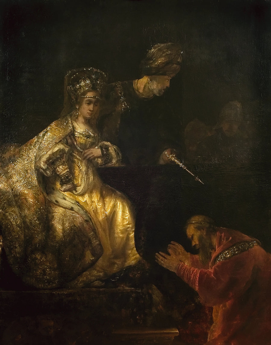 Haman błaga Estery o ocalenie - Rembrandt