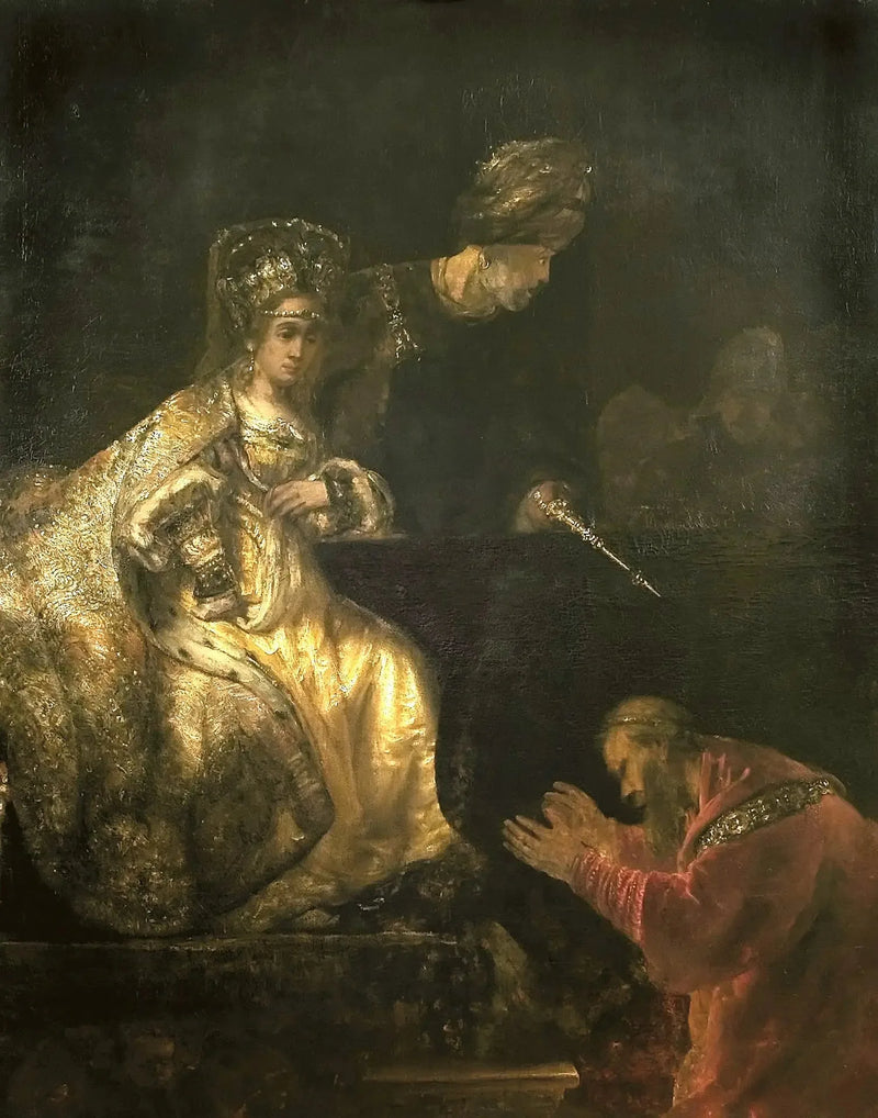 Haman błaga Estery o ocalenie - Rembrandt