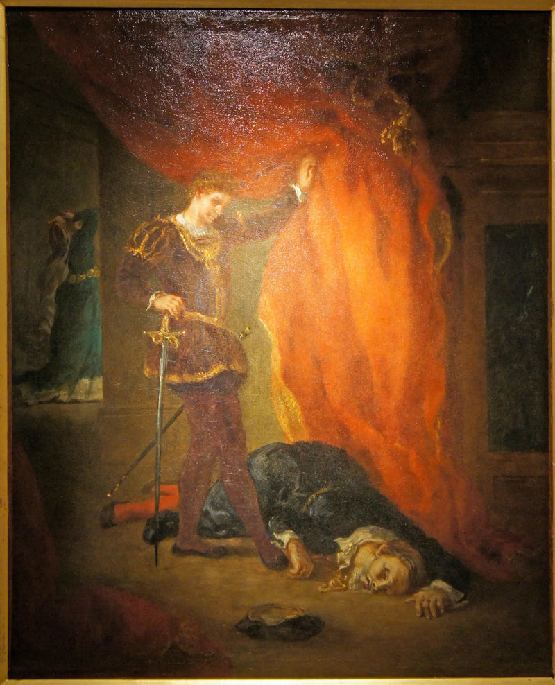 Hamlet przed ciałem Poloniusza - Eugène Delacroix