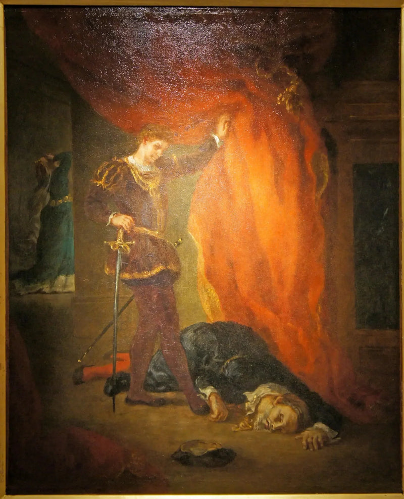 Hamlet przed ciałem Poloniusza - Eugène Delacroix