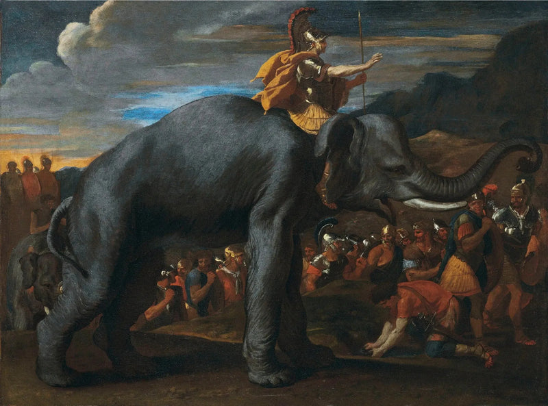 Hannibal przekraczający Alpy na grzbiecie słonia - Nicolas Poussin