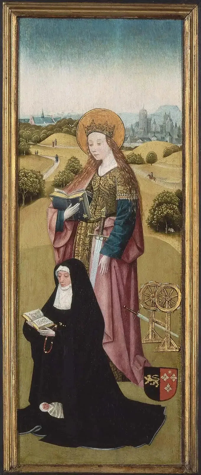 Heilwich van der Rullen et ses Filles avec Sainte Marie-Madeleine (face extérieure) ; Hendrixke van Langhel et son Enfant mort avec Sainte Catherine (face intérieure) - Hieronymus Bosch image 1 reproduction artisanale de tableau