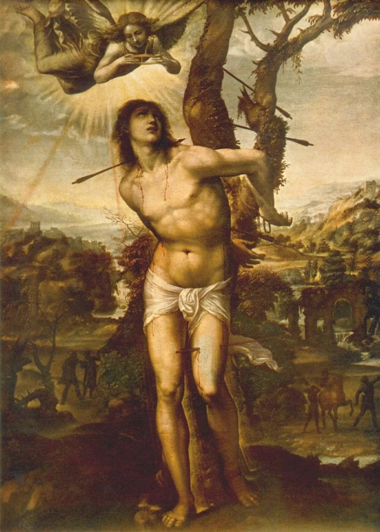 Hl. Sebastian und Madonna mit Heiligen - Il Sodoma (Giovanni Antonio Bazzi) image 1 copie peinte à la main à l’huile