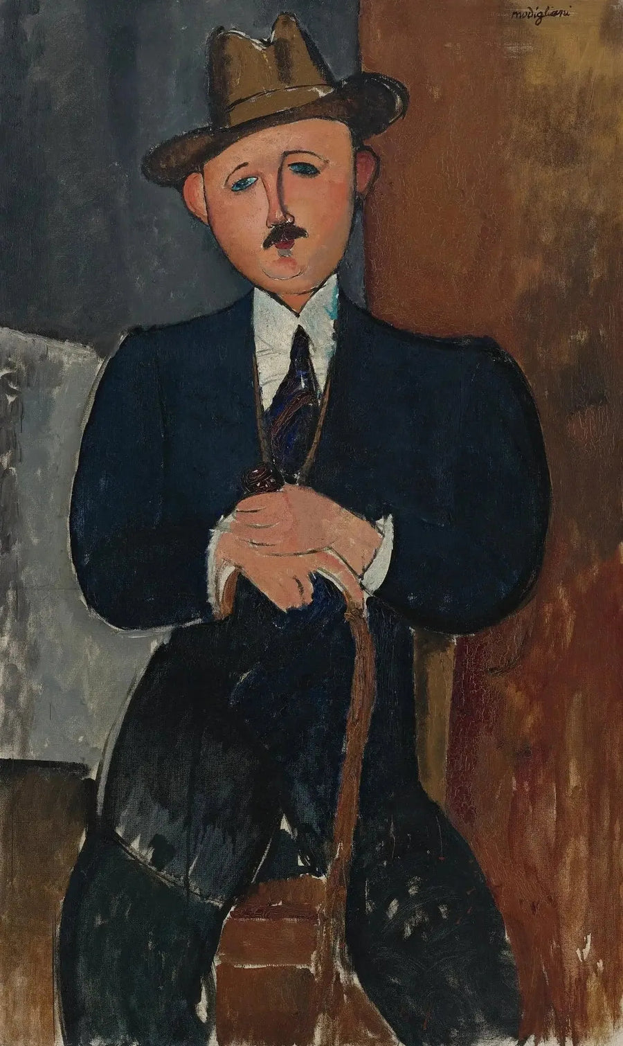 Siedzący mężczyzna (oparty na lasce) - Amedeo Modigliani
