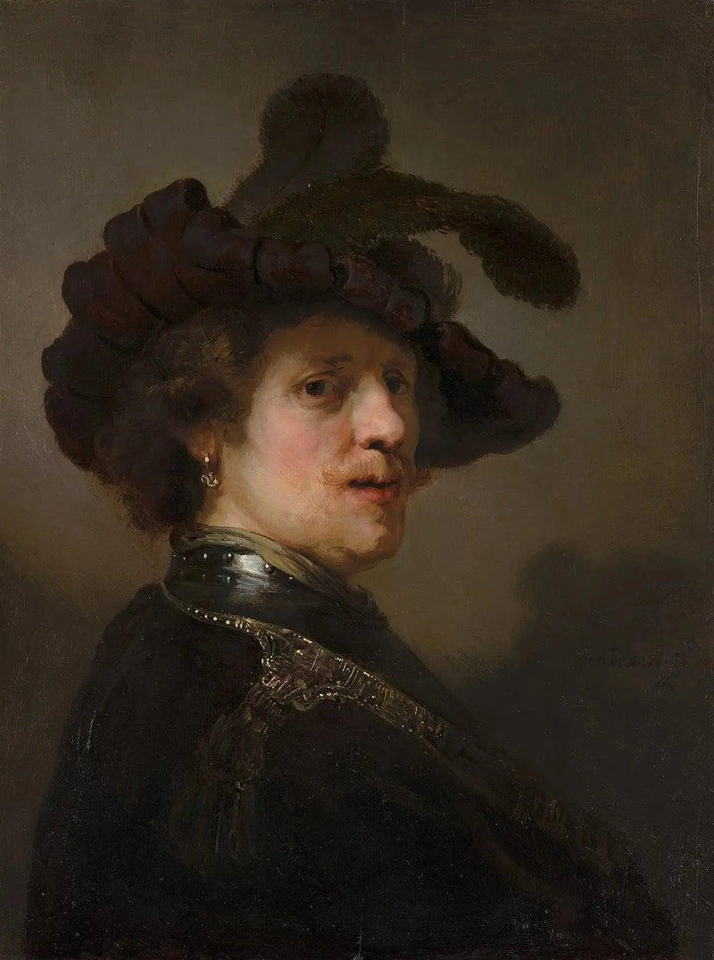 Mężczyzna w kapeluszu z piórami - Rembrandt