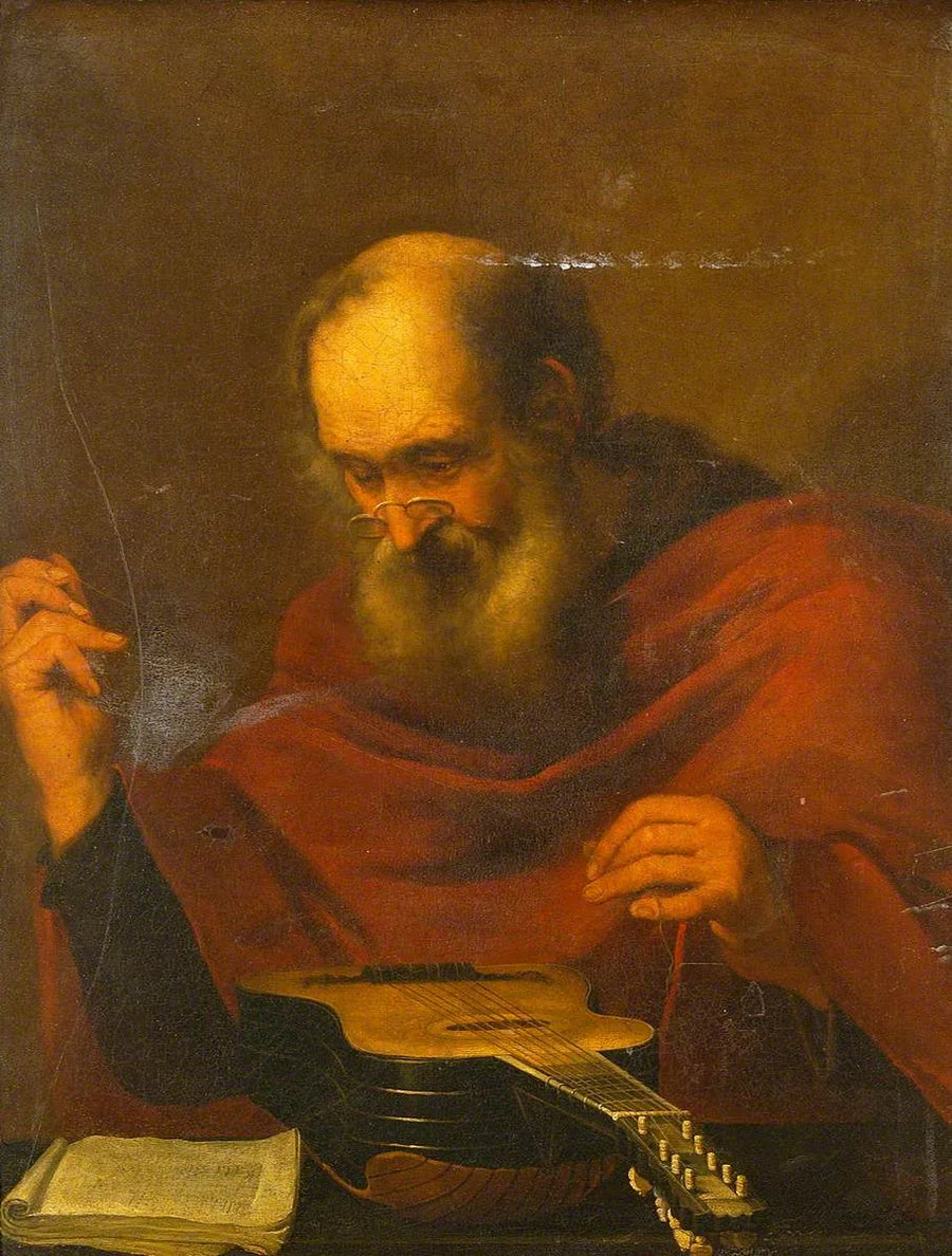 Mężczyzna wymieniający struny w gitarze - Jusepe de Ribera