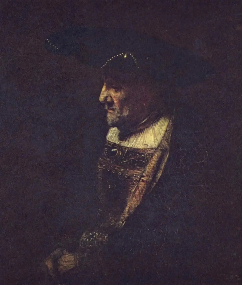 Mężczyzna w kapeluszu ozdobionym perłami - Rembrandt
