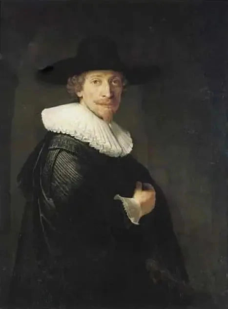 Portret mężczyzny stojącego w ościeżu drzwi - Rembrandt
