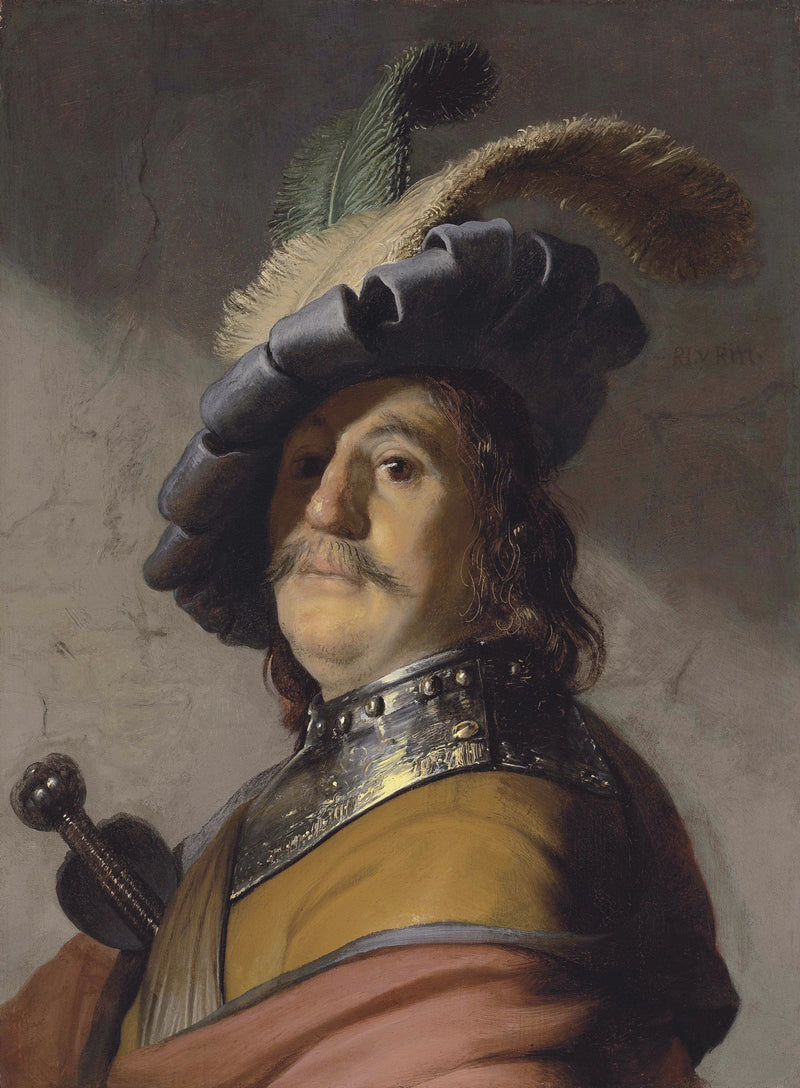Popiersie mężczyzny w gorgerinie i piórze - Rembrandt
