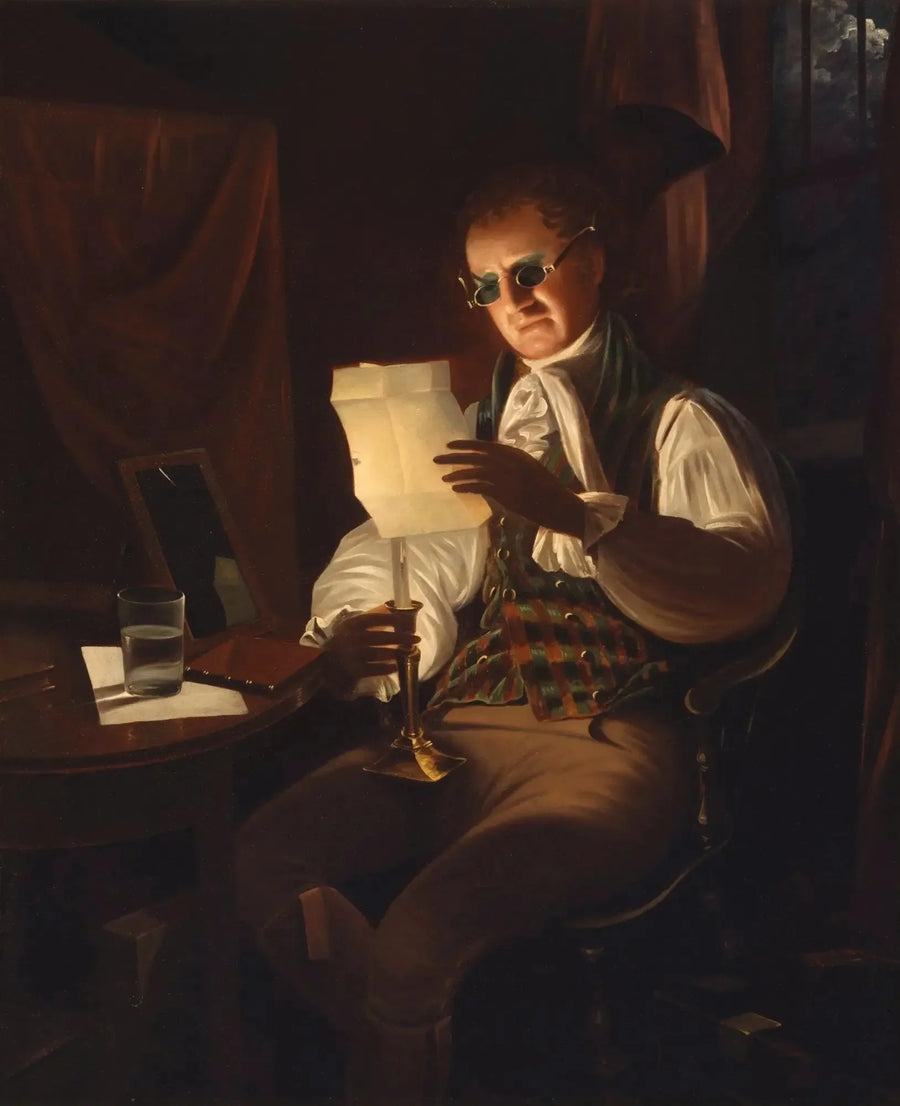 Mężczyzna czytający przy świetle świec - Rembrandt Peale