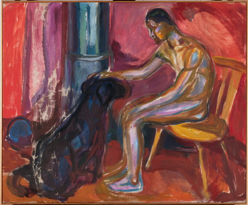 Nagie mężczyzna siedzący z psem - Edvard Munch